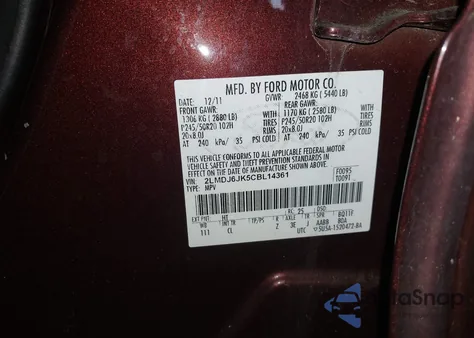 2012 Lincoln Mkx z USA, uszkodzony, nr VIN 2LMDJ6JK5CBL14361